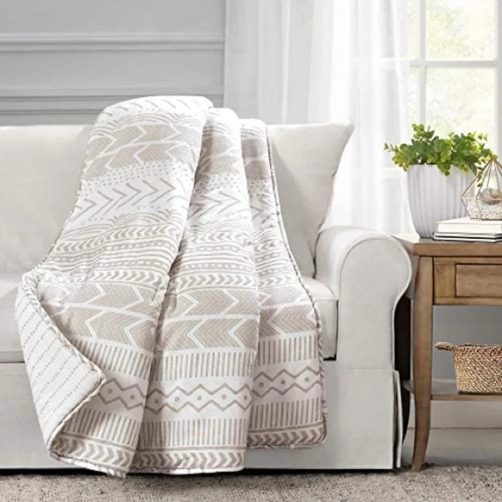 Lush Decor Hygge Geo Throw Blanket, Taupe & White